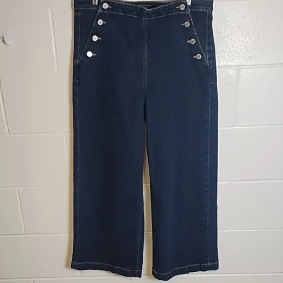 Banana Republic Dark Blue Premium Stretch Denim Jeans Wide Leg Crop - Picture 2 of 11